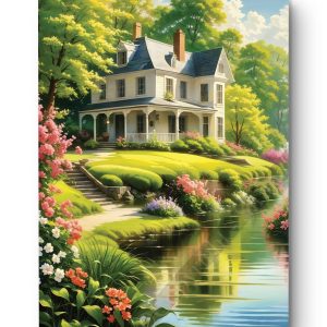 Tableau Maison Blanche au Bord du Lac