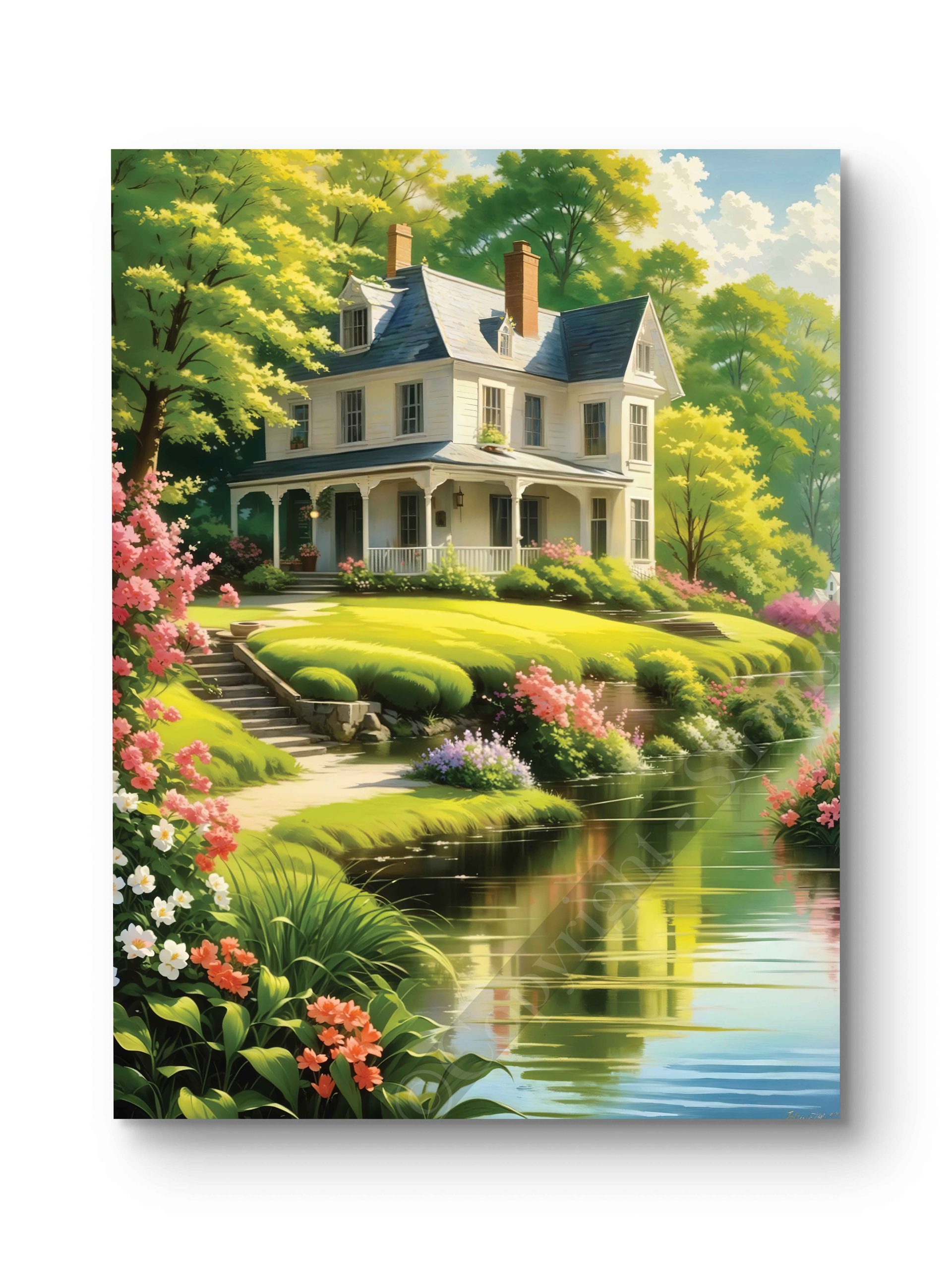 Tableau Maison Blanche au Bord du Lac